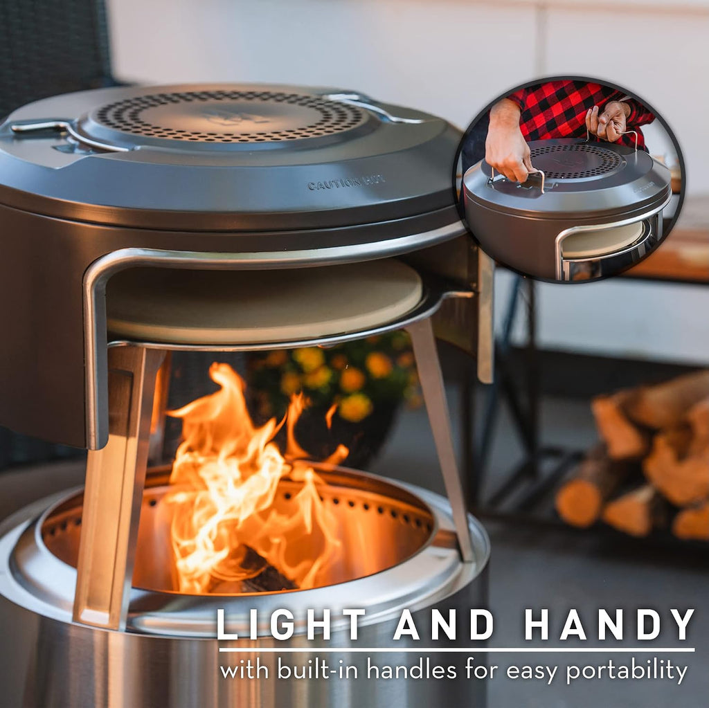 Solo Stove Yukon Pi Fire | Pizza Oven Accessory for Yukon Fire Pit, Incl. Carry Case & Cordierite Pizza Stone, Wood Burning Assembly, Stainless Steel, (H x Dia): 19.1 x 26.5 in