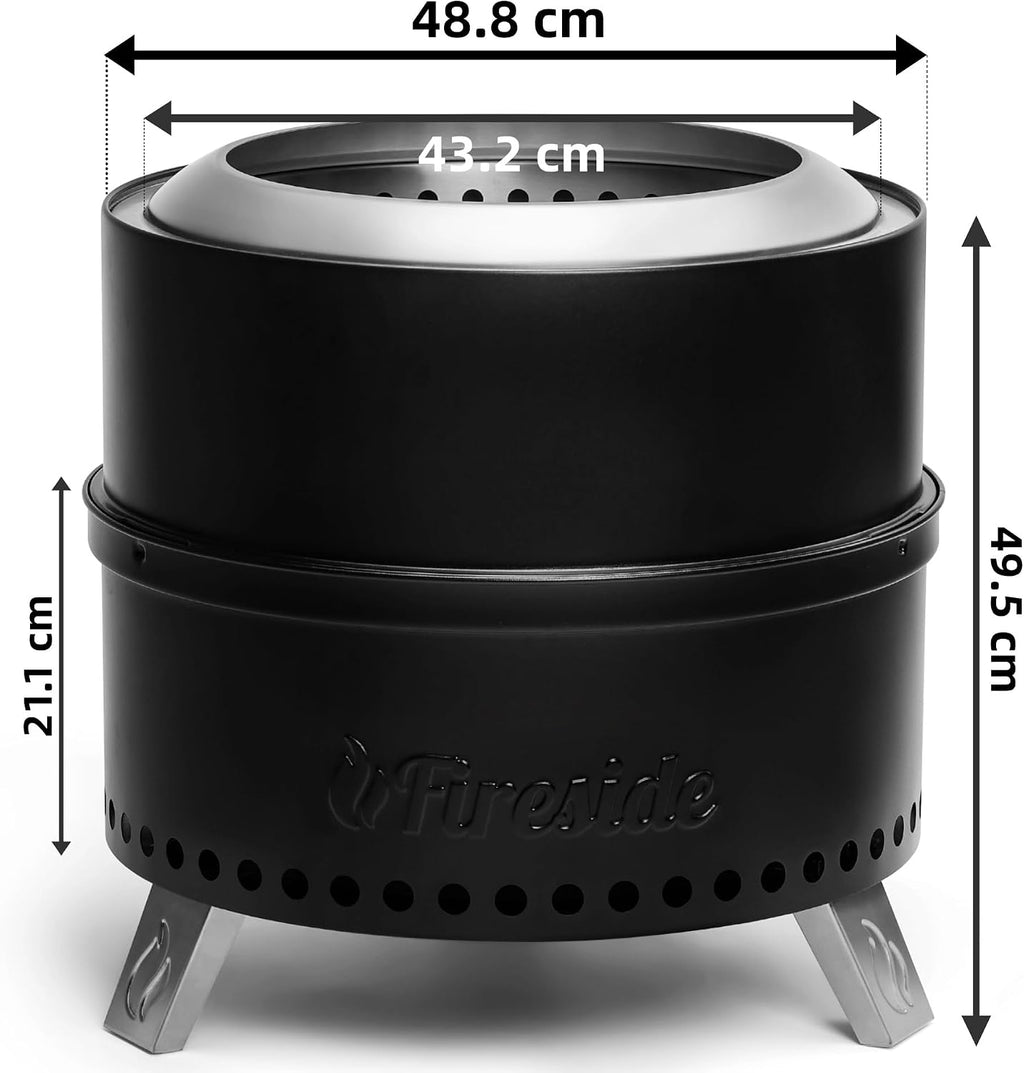 TURBRO 19 Inch Smokeless Fire Pit for Outdoor Wood Burning, Portable Stainless Steel Camping Stove with Stand, Removable Ash Pan, Waterproof Storage Bag, Unique Nested Design, Pluto R19-PG, Black