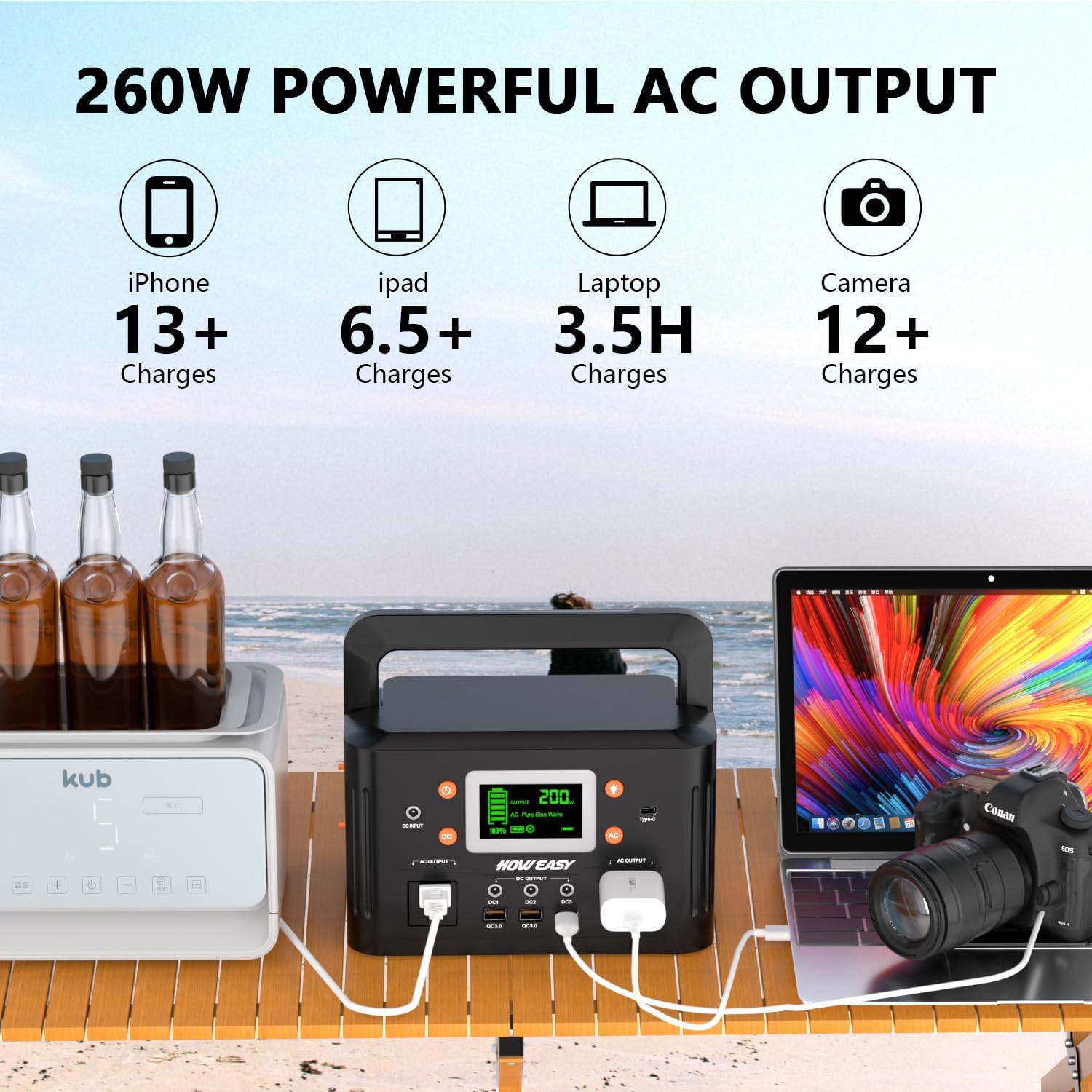HOWEASY 260W Portable Power Station.178Wh Solar Generator with 2 110V/260W AC Power Socket Backup Power Supply, Suitable for CPAP, Outdoor Camping Travel Home Emergency