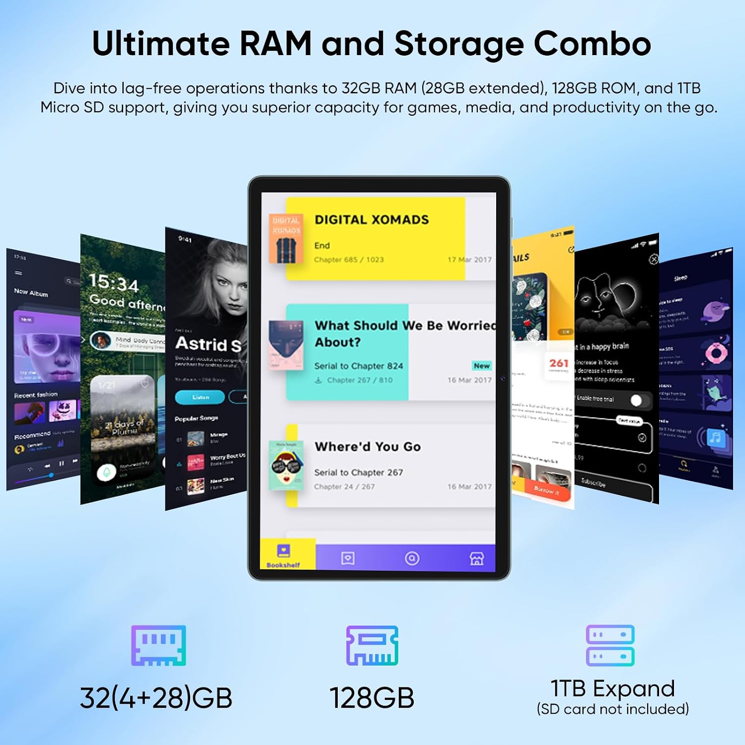 WXUNJA Android 16 Tablet with Keyboard, 11 Inch, 32GB RAM+128GB Storage, 1TB Expand, 8000mAh Battery, 5MP+8MP Camera, Dual Band WiFi 6, IPS Touch Screen, Mouse/Stylus/Case/Charger Inside, Light Blue