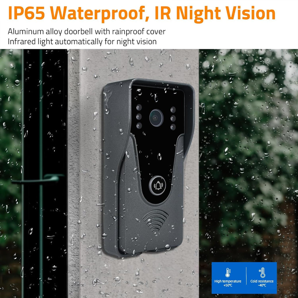 Wireless IP Video Doorbell Intercom System, WiFi 7 Inch Monitor with Metal HD Door Camera (Wired Power), Video Intercom with 32G Card Record, APP Remote 2-Way Audio, Unlock for Home Security System