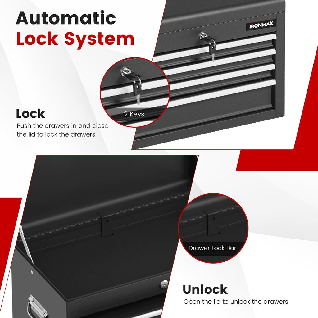 IRONMAX Tool Cabinet on Wheels, 6-Drawer Lockable Rolling Tool Chest w/ 4 Universal Wheels, 2 in 1 Detachable Tool Box Storage Organizer for Garage Workshop Repair Shop, Black
