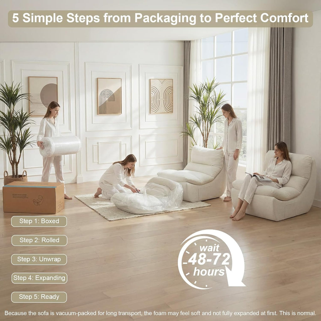 Set of 3 Bean Bag Chairs for Adults, Boneless Lounge Chair, Anti Cat Scratch Fabric with Machine Washable, Beanbag Chair for Bedroom, Floor Couch Living Room, Bedroom, Reading Corner (Beige)