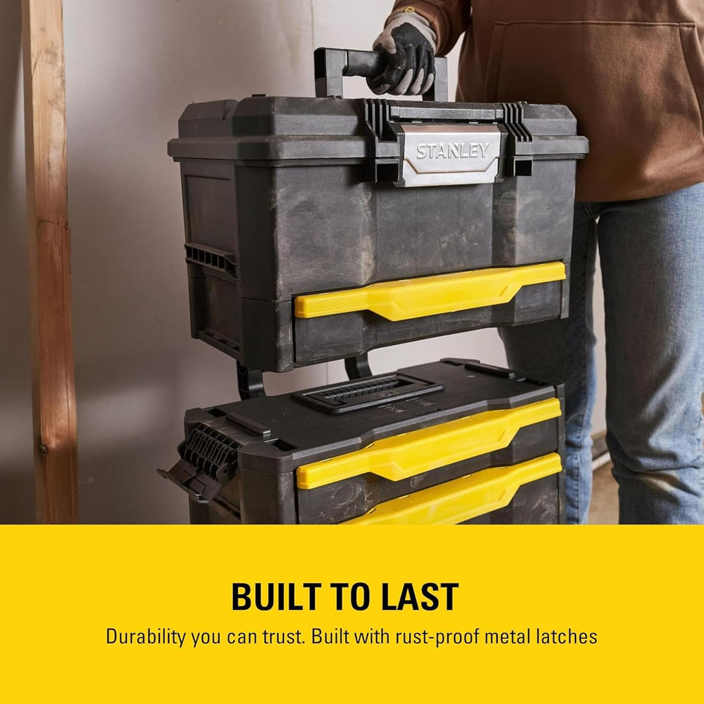 STANLEY Rolling Workshop Toolbox, Detachable Toolbox with Drawers, Flip Bin, Back Pocket, 7 Heavy Duty Wheels, 1-79-206