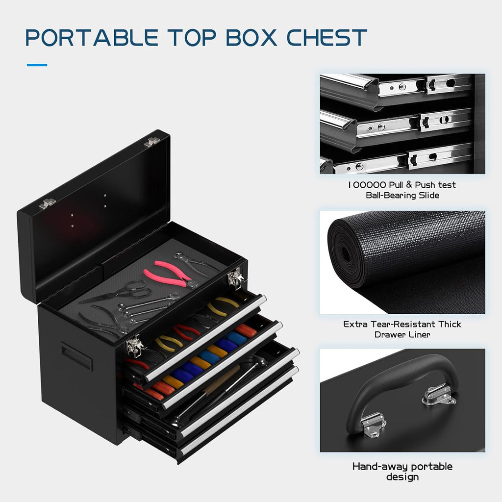 5-Drawers Black Tool Chest, 2-in-1 Mechanic Rolling Tool Box Removable Lockable Tool Storage Cabinet, Metal Tool Cart with Drawers and Wheels for Garage, Workshop