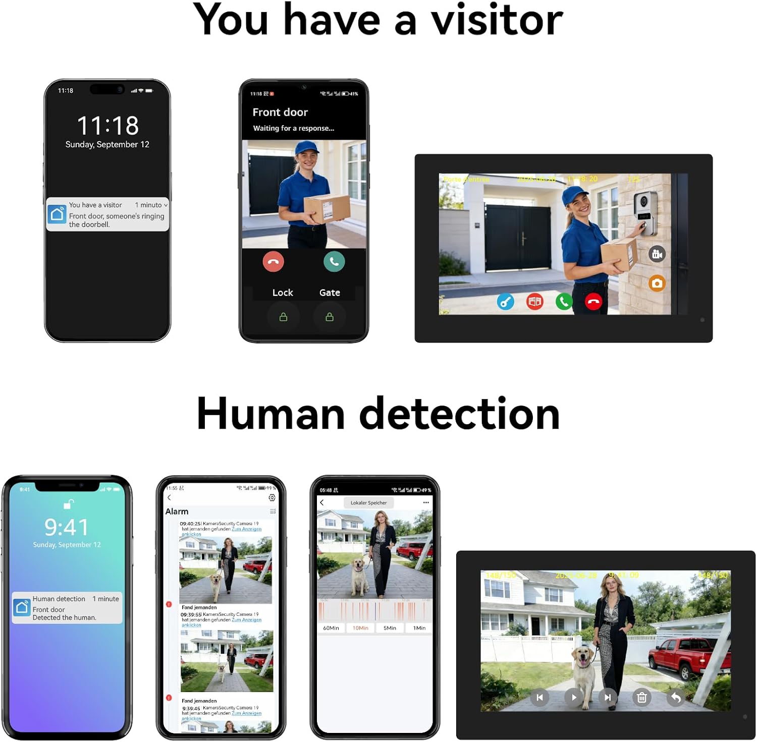 2 Wired Video Intercom System, 7 Inches Video Doorbell Camera with Monitor, Wired Video Door Phone HD Camera Kits Support tuya, Two Way Talk, Video Recording, Remote Unlock for Smart Home
