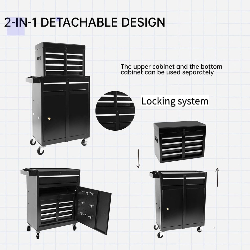 5 Drawer Tool Cart Rolling Tool Chest on Wheels Drawers Rolling Tool Box Organizer Drawer Liners Detachable Top with Locking System for Garage Workshop Warehouse Repair Shop Black