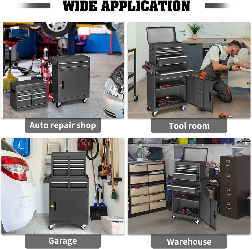 Winado 4-Drawer Rolling Tool Chest with Wheels & Lock, Tool Box with Large Storage Cabinet and Adjustable Shelf, Removable Portable Top Box for Garage, Warehouse, Factory
