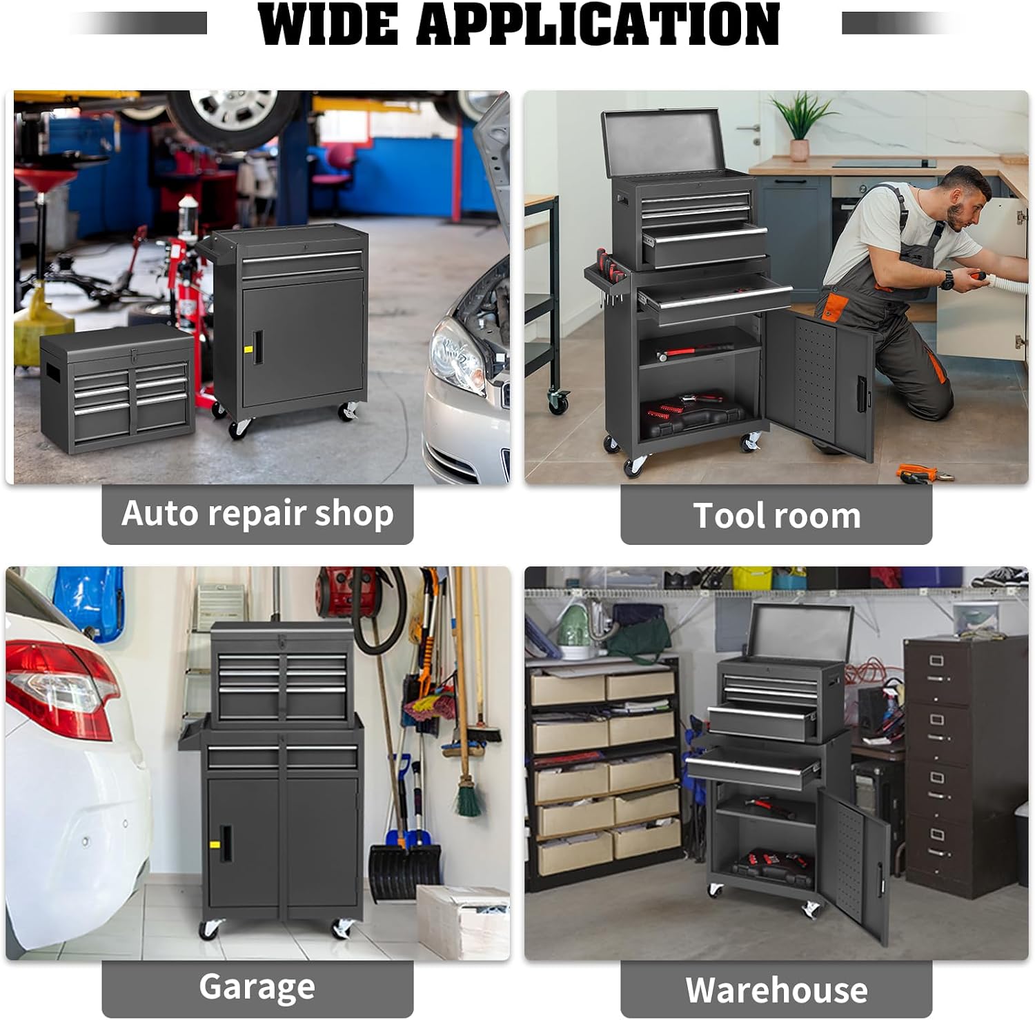 Winado 4-Drawer Rolling Tool Chest with Wheels & Lock, Tool Box with Large Storage Cabinet and Adjustable Shelf, Removable Portable Top Box for Garage, Warehouse, Factory