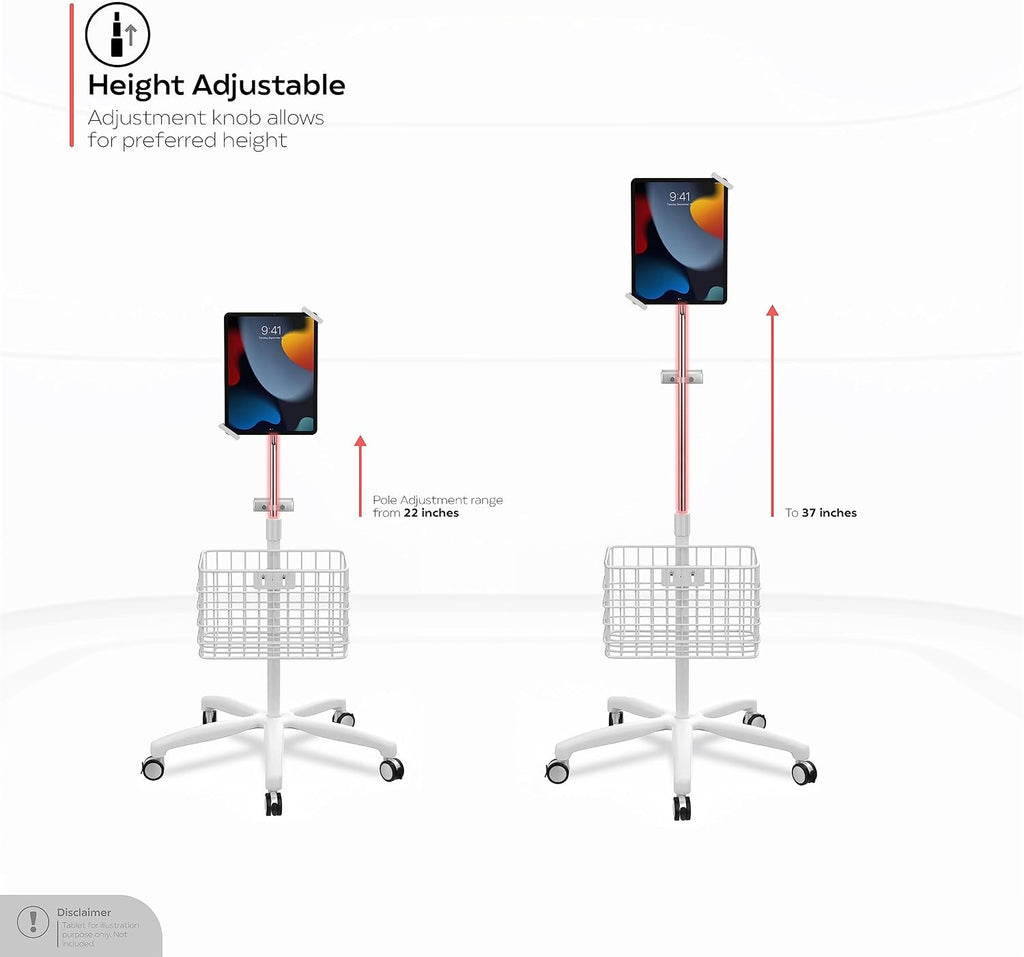 Medical Mobile Stand – CTA Heavy-Duty Medical Mobile Floor Stand & Accessories for iPad 7 – 9 Gen 10.2', 12.9' Pro, 11', Mini 5/6, Samsung A8 & Other 7-13-Inch Tablets - White (PAD-SHFSWAO)