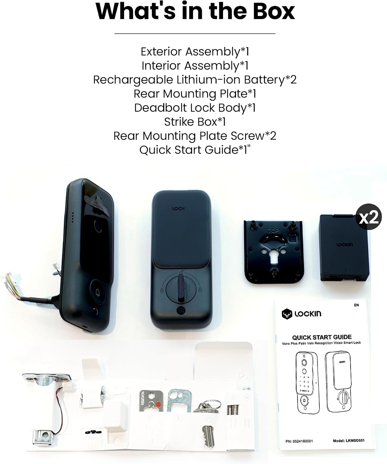 Lockin Veno Plus Smart Lock with Dual Swappable Batteries, 6-Month Power, 2K 180° Camera & Video Doorbell, Palm Vein/Fingerprint Entry, Built-in WiFi, App Control, No Subscription
