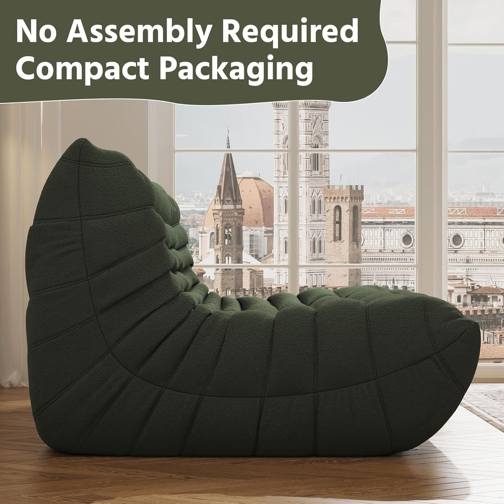 3-Seater Giant Loveseat Boneless Bean Bag Chair for Adults - Teddy Fleece Fireside Accent Chair with Memory Foam, Comfy Lazy Floor Sofa Couch Chaise Lounge for Living Room Bedroom Theater