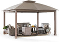 Sunjoy 11 ft. x 13 ft. Gazebo with Sunbrella Shade Fabric Canopy Roof, Outdoor Patio Steel Frame 2-Tier Soft Top Gazebo with All Aluminum Posts,5 Years Non-Fading Burlywood