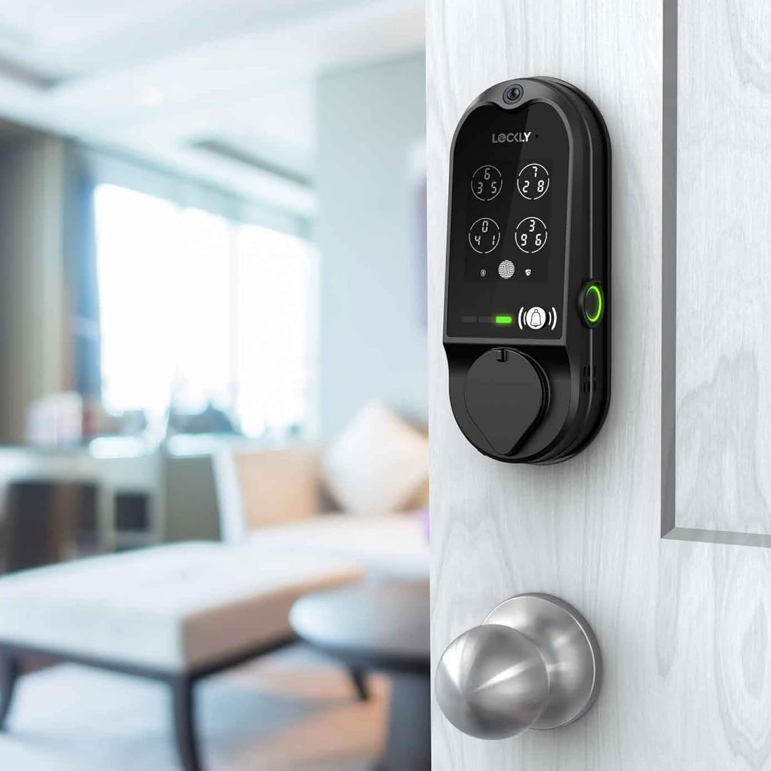 Lockly Vision Smart Lock with HD Video Doorbell, Fingerprint Door Lock for Front Door, Touchscreen Keypad, App Control, Auto Lock, No Monthly Fee- Matte Black