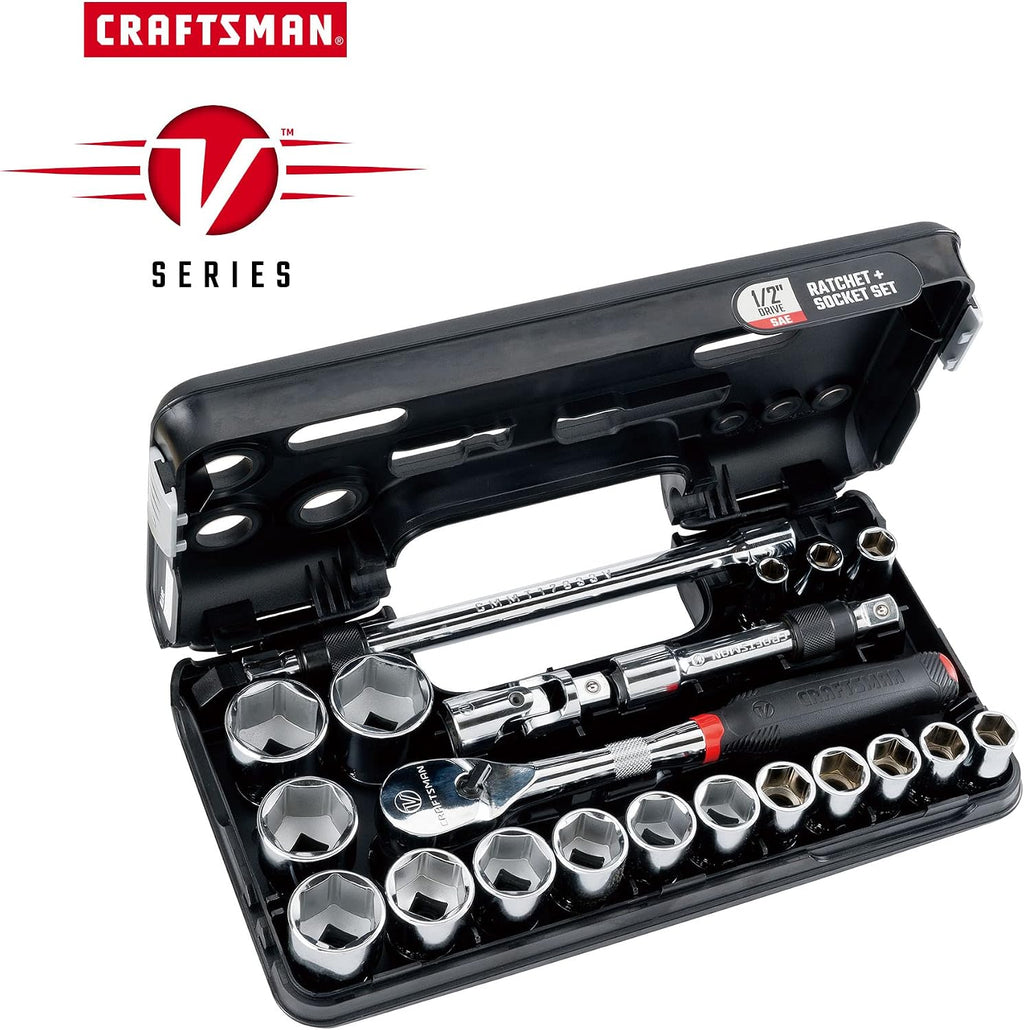 CRAFTSMAN V-SERIES Socket Set, Shallow SAE, 1/2 Inch Drive, 21 Piece (CMMT45754V)