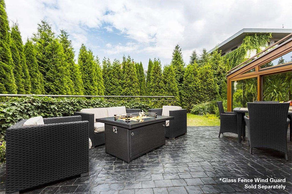 Outland Living Series 403 Fire Table – 44' 50,000 BTU Outdoor Propane Gas Fire Pit Table with Tempered Glass Top & Arctic Ice Decorative Glass Rocks, Slate Grey