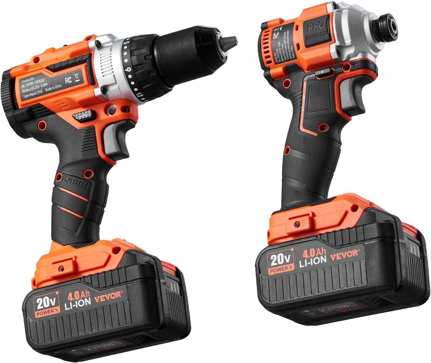 VEVOR Tool Combo Kit, 20V Max Cordless 2-Tool Combo Kit, with 1/2 in Impact Drill, 1/4 in Impact Driver, Compact Cordless Power with 4.0 Ah Batteries, Screws, Charger, and Cloth Bag