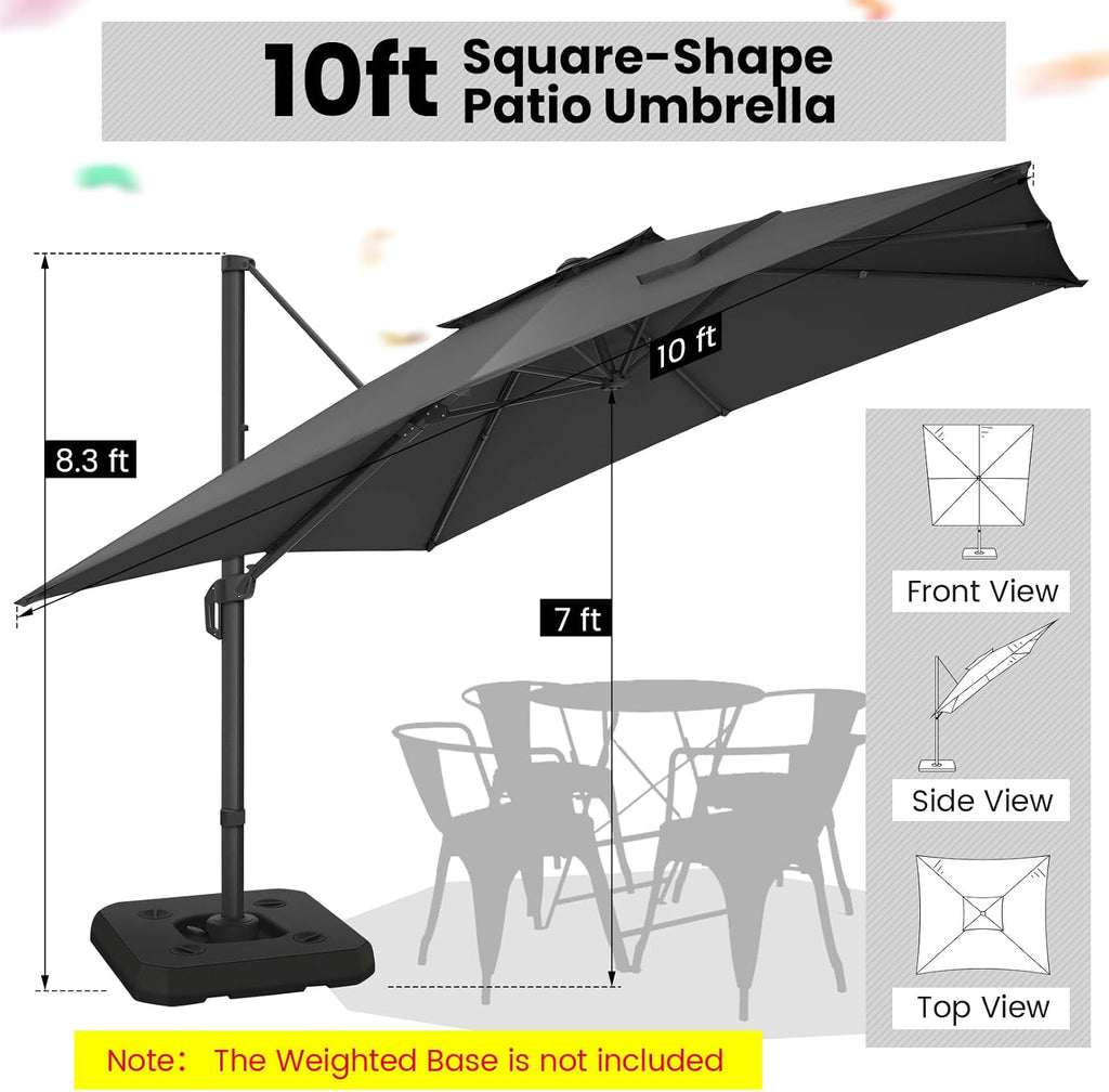 Hoteel 10ft Patio Umbrella Heavy Duty Aluminum Windproof & Shade Provision Outdoor Cantilever Double Top Offset Large Umbrella Height Adjustable with 360°Rotation for Patio Pool Deck Gazebo, Gray
