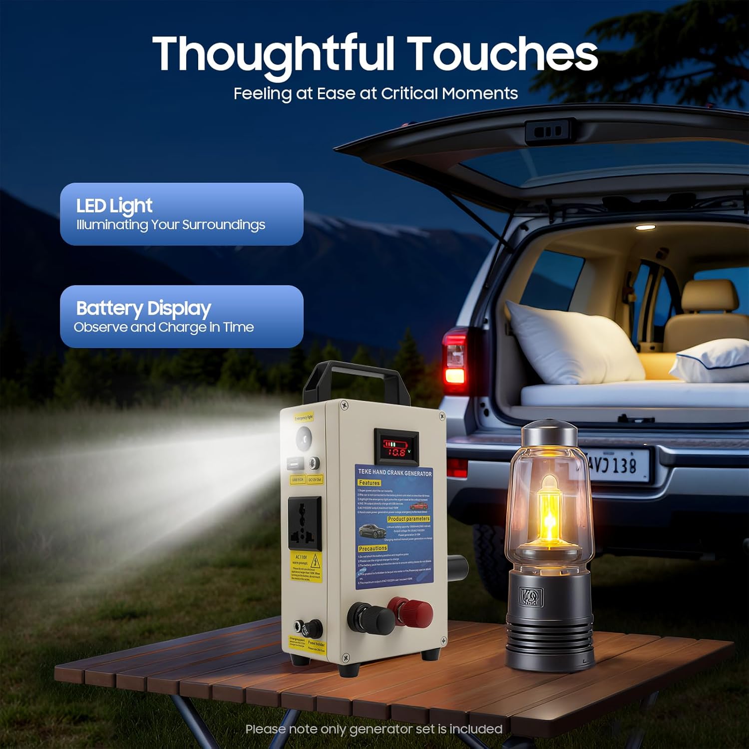 Hand Crank Generator, Power Station Emergency Manual Generator with Folding Handle, Portable Inverter Emergency Power Supply for Home Camping Outdoor Fast Smartphone Charger