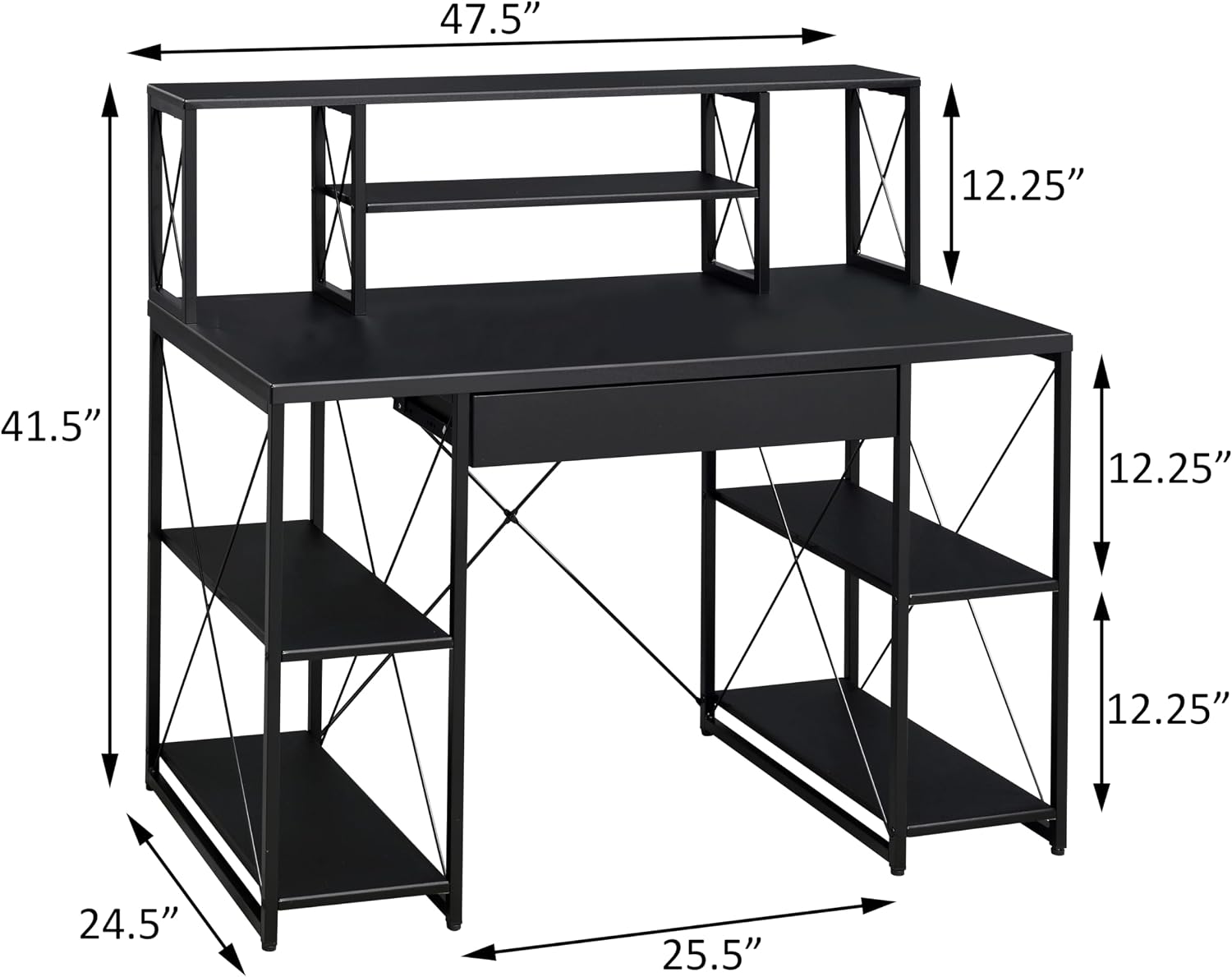 Modern Computer Desk with Hutch and Open Shelves, Foldable Adjustable Portable Gaming Study Desk Table with Wheels for Bedroom Office Student Sturdy Furniture,Black-Wood
