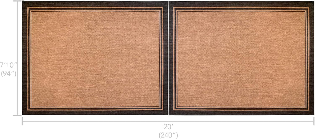 Gertmenian Indoor Outdoor Area Rug, Classic Flatweave, Washable, Stain & UV Resistant Carpet, Deck, Patio, Poolside & Mudroom, 8x10 Ft Large, Simple Border, Black Tan