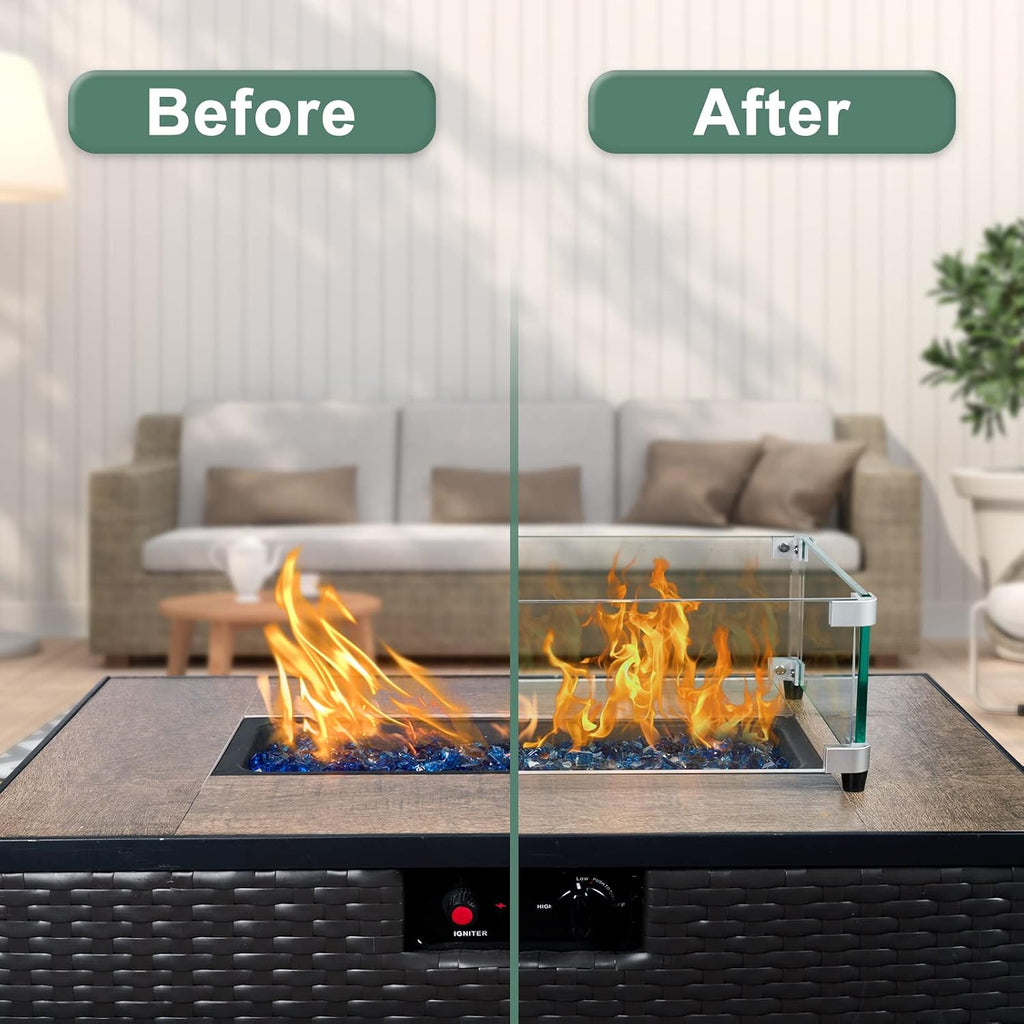 GASPRO 38.5 x 7.5 Inch Glass Wind Guard for Rectangular Fire Pit Table, Thick and Sturdy Tempered Glass Panel with Hard Aluminum Corner Bracket & Rubber Feet, Easy to Assemble