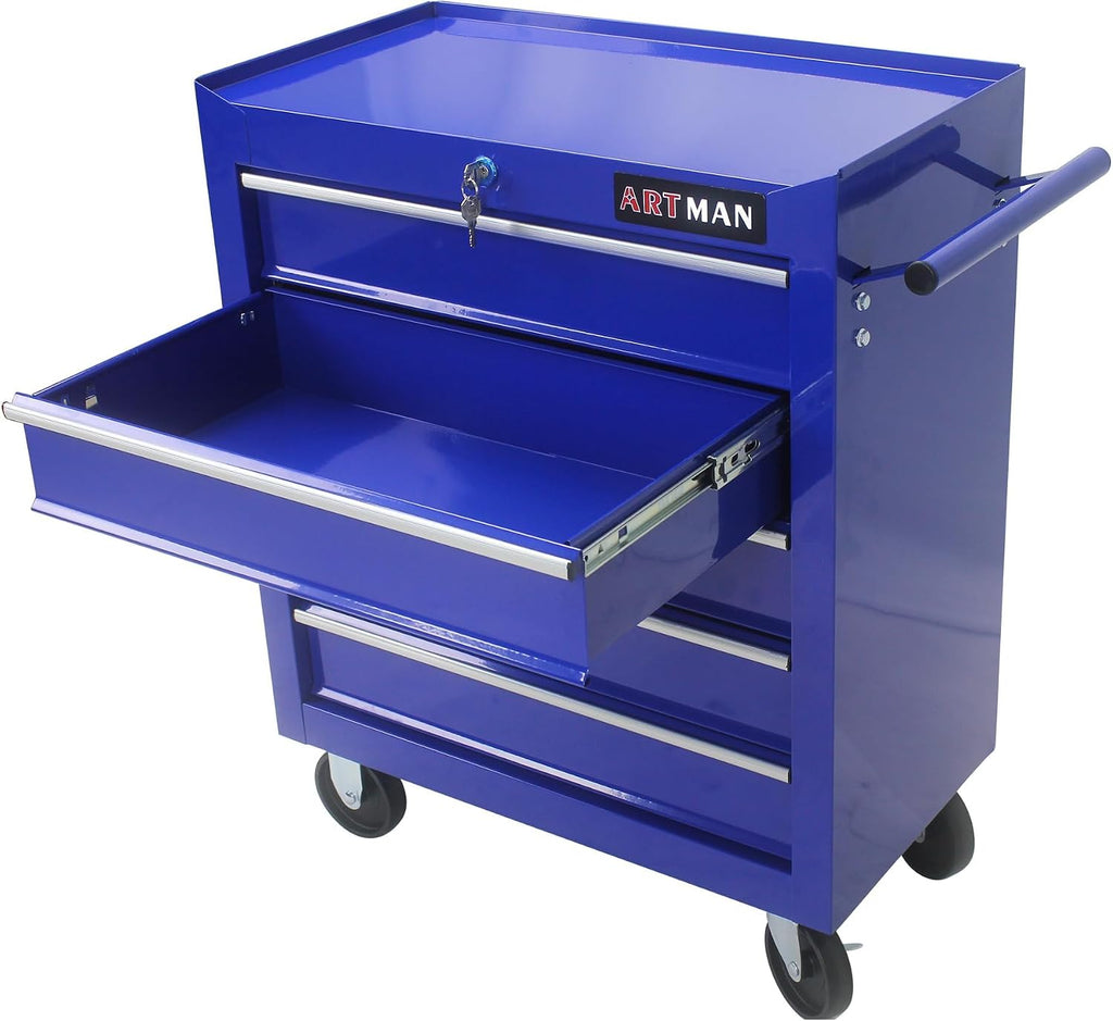 5-Drawer Heavy-Duty Rolling Tool Chest with Wheels, Steel Storage Organizer Cart with Handle, Metal Tool Cabinet for Garage, Workshop, and Repair Shop