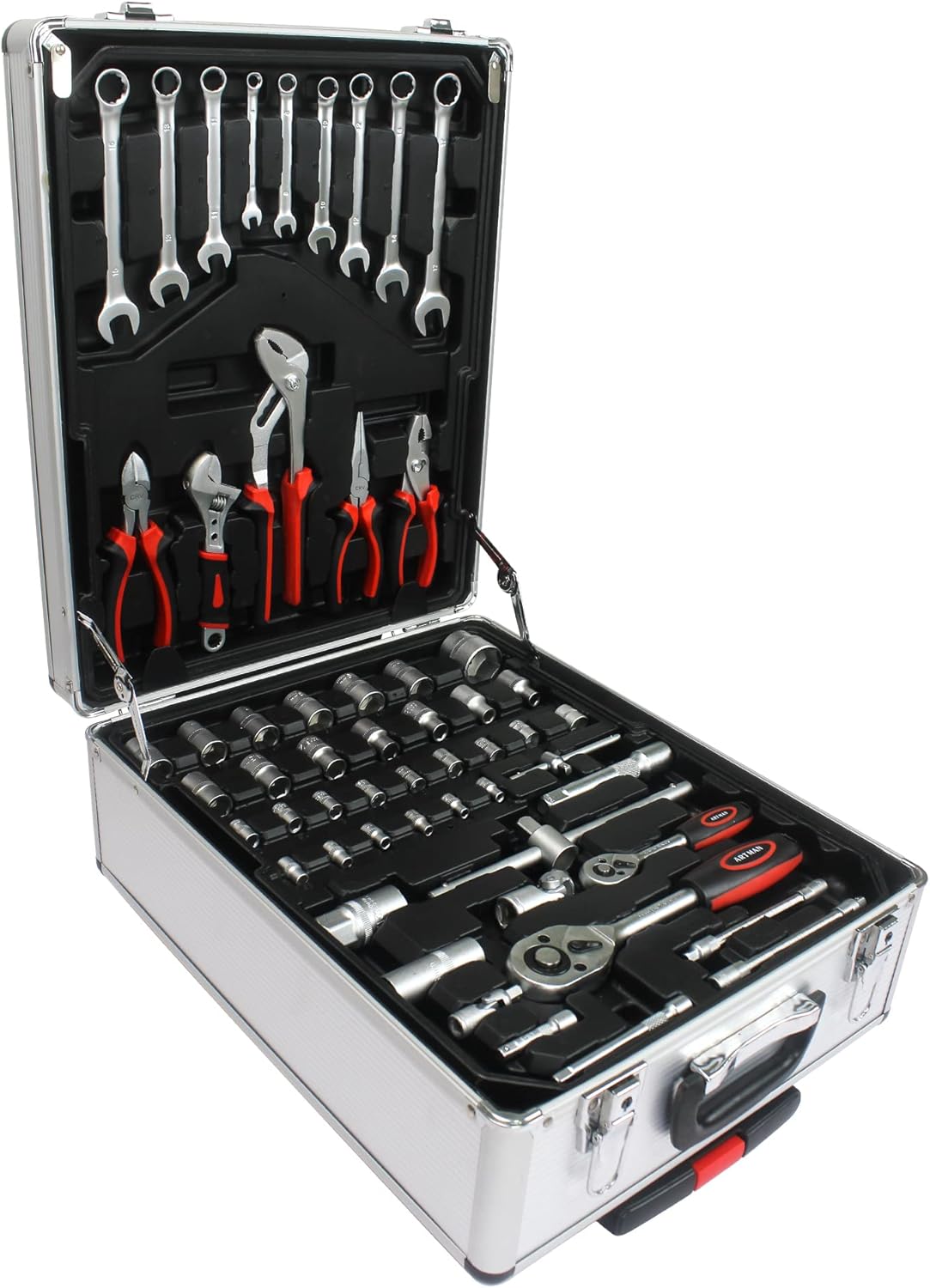 899pcs Rolling Tool Box Set with Lock,Rolling Trolley Case Tool Sets, 4 Layer of Tool Sets 90 Piece Tool Kits on Wheel, Wrench Socket Rolling Hand Tool Box Tool Kit for Garage,Repair Kit(White)