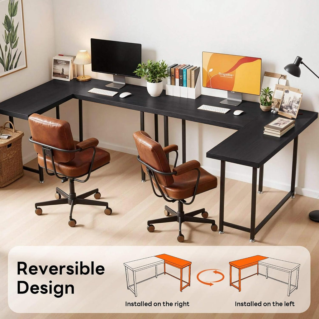 ivinta L Shaped Desk, Modern Corner Home Office Computer Desk with 2' Thicker Desktop for Study Work, Simple Reversible Worksation with Metal Frame for Bedroom Living Room Novas (Black)