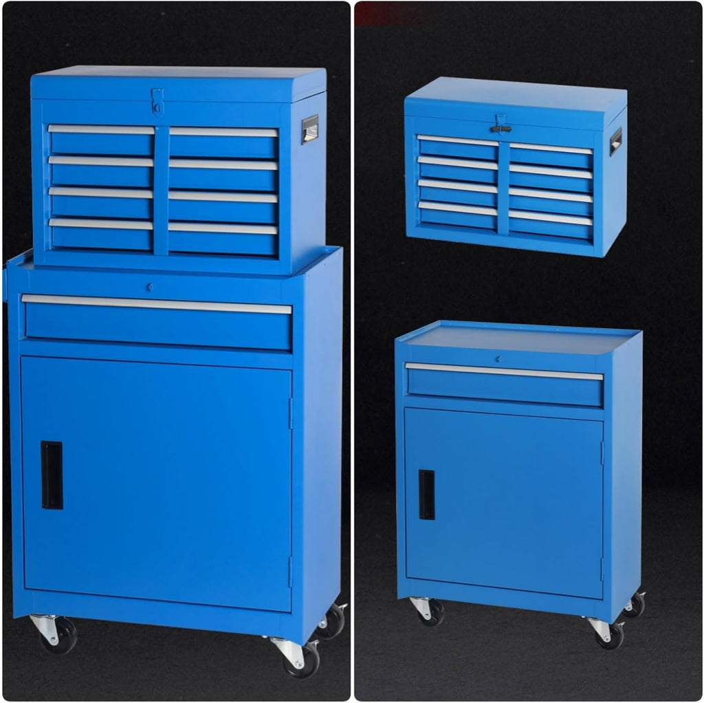 Tool Chest, 5-Drawers Rolling Tool Storage Cabinet with Detachable Top, Lockable Wheels, Adjustable Shelf & Locking Mechanism, Multifunctional Tool Cart for Garage Workshop, Blue