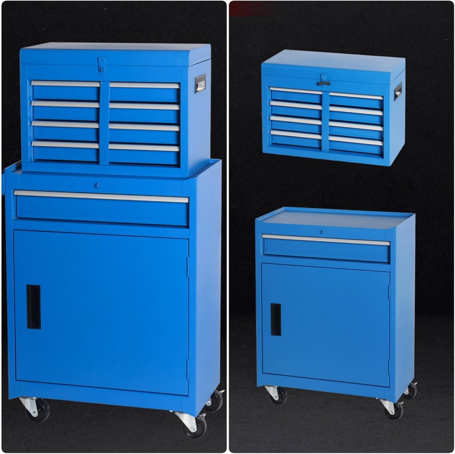 Tool Chest, 5-Drawers Rolling Tool Storage Cabinet with Detachable Top, Lockable Wheels, Adjustable Shelf & Locking Mechanism, Multifunctional Tool Cart for Garage Workshop, Blue