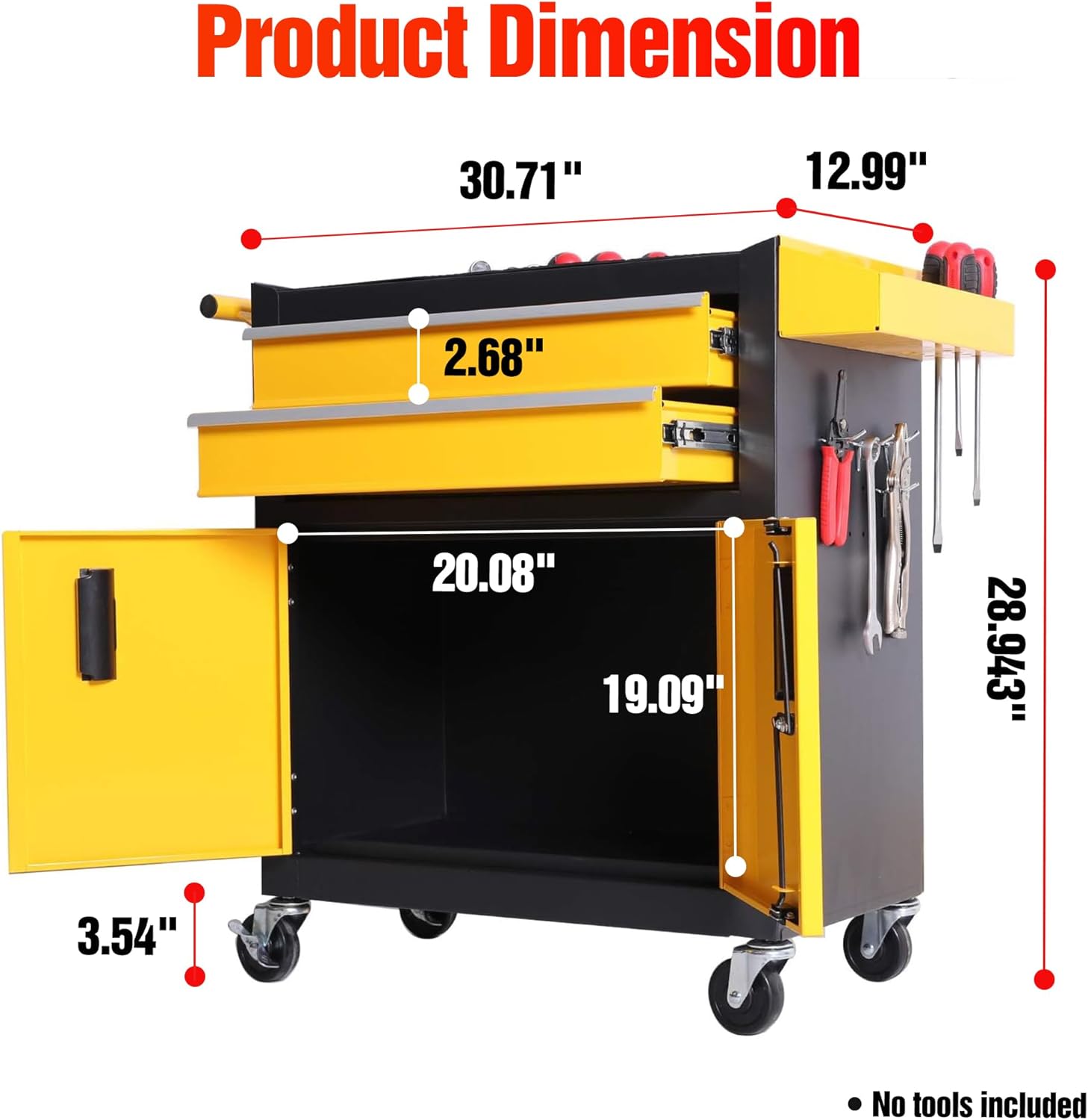 Tool Chest Heavy Duty Cart Steel Rolling Tool Box with Lockable Doors (TZ12 Black Yellow)