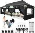 HOTEEL Party Tent 10x30 Pop Up Canopy with 8 Sidewalls, Waterproof UPF50+ for Backyard and Events, Easy Setup with Wheeled Bag & 4 Weight Bags, Extra Height, Black