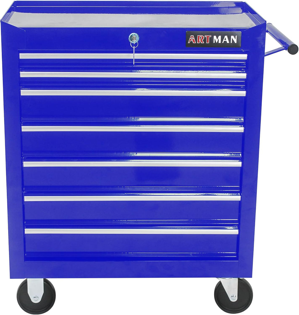 7 Drawers Rolling Tool Cart on Wheels, Multifunctional Organizer Tool Chest Tool Case, Trolley Tool Storage Tool Box for Workshop,Garage,Repair Shop (7 Drawers 24.2' W×12.9' D×29.9' H-Blue)