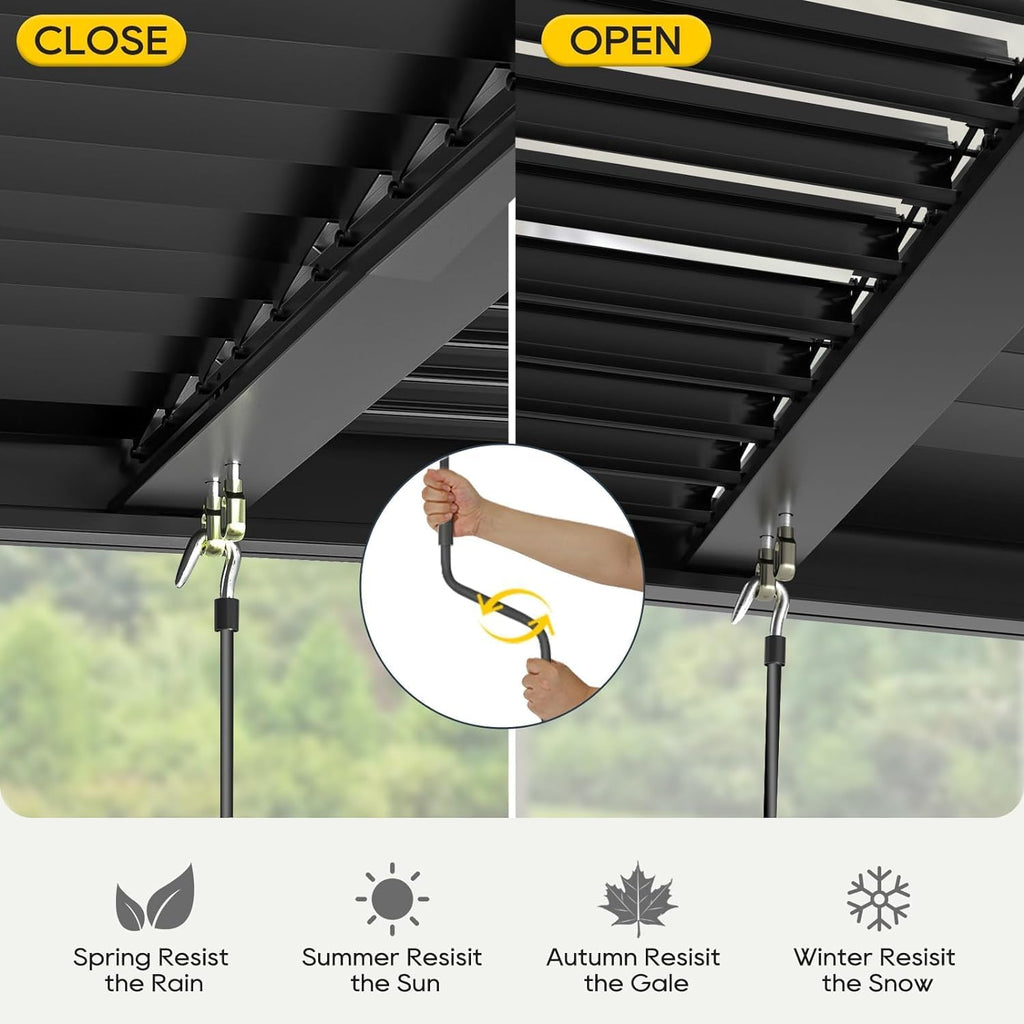 Aluminum Louvered Pergola - 10' x 10' Patio with Adjustable Roof for Outdoor Deck (Black)