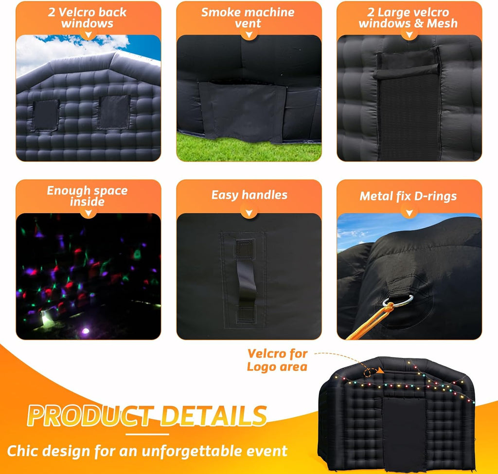 Step4Fun Large Black Inflatable Night Club 18x16x12 Ft Party Tent with Logo Area Disco Cube for Wedding Birthday Raves Dance Floor Yard Party