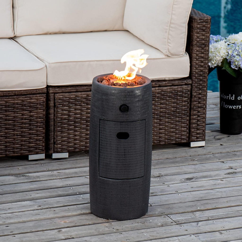 COSIEST Outdoor Propane Fire Pit Table w Compact Ledgestone 11-inch Round Graphite Base, Certified, 40,000 BTU, Free Lava Rocks, Touch-up Pen, Fits 20lb (Black)