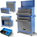 HRVEOCEI Rolling Tool Chest with Drawers, Metal Tool Cabinet on Wheels with Detachable Top Tool Box, 8-Drawer Tool Cart with Adjustable Shelf and Locking Mechanism (8-Drawer Blue+Grey)