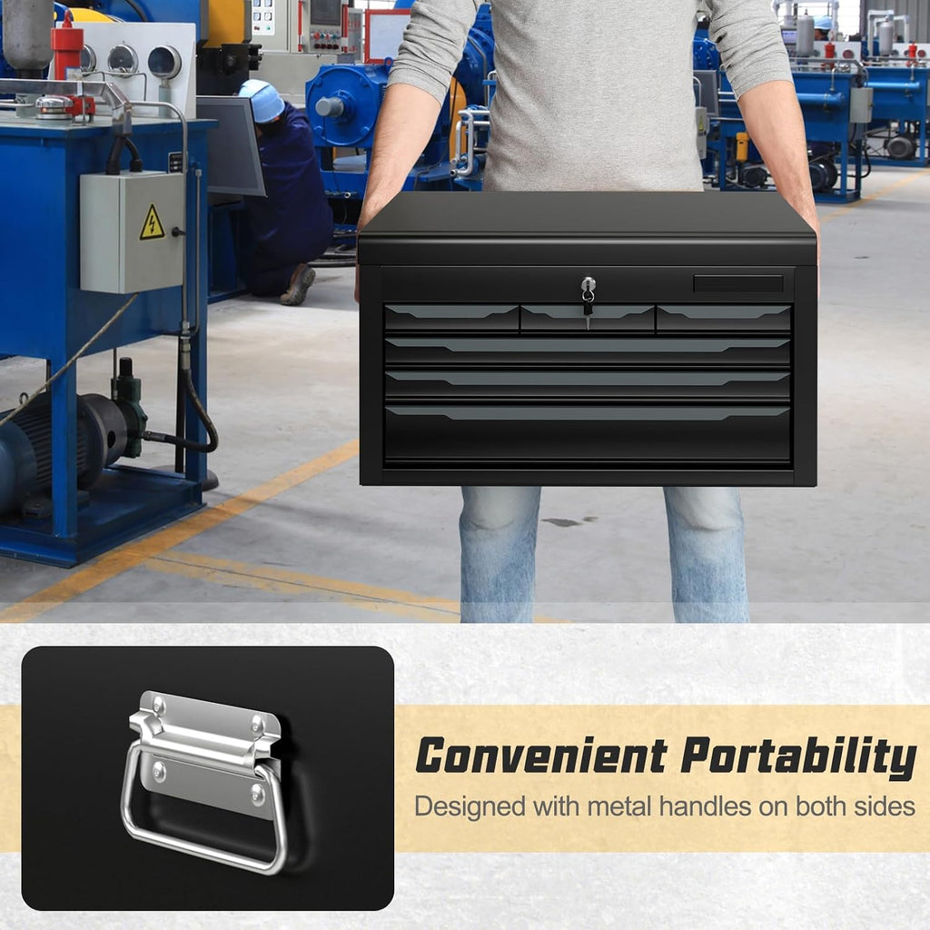 ARNOT Large Metal Tool Box, Tool Box with 6 Drawers & Top Tray, Heavy-Duty Steel Tool Chest with Auto-Locking Drawers and Side Handles for Garage & Workbench (Black)