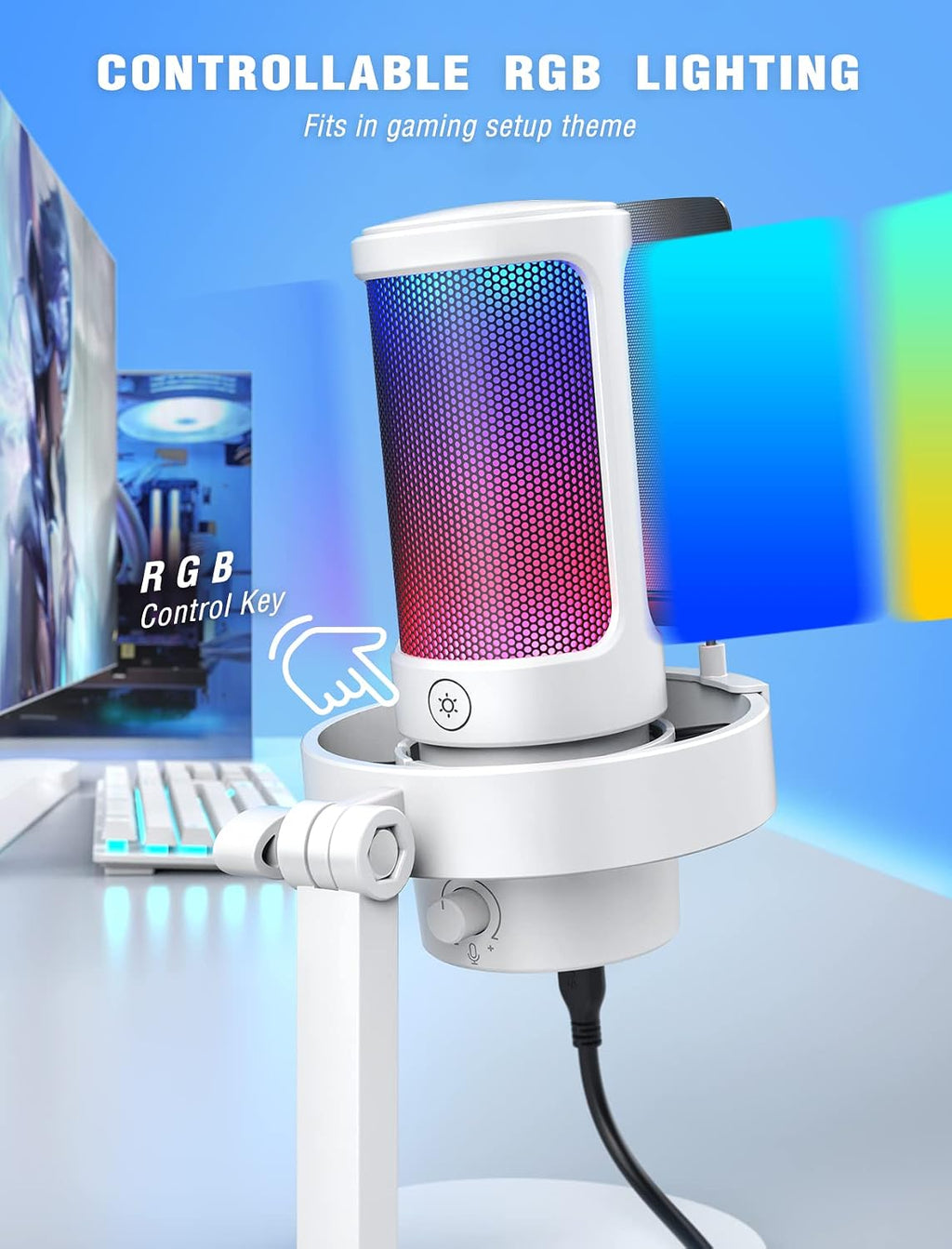 FIFINE USB Condenser Microphone with Gaming Headset Bundle, RGB Mic with Headphone Equipment Set with Monitoring, Game Chat Balance, Control Box, Compatible with PS4/PS5 for Video Streaming-A8W+H13WP