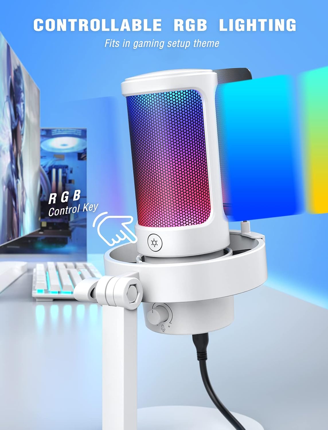 FIFINE USB Condenser Microphone with Gaming Headset Bundle, RGB Mic with Headphone Equipment Set with Monitoring, Game Chat Balance, Control Box, Compatible with PS4/PS5 for Video Streaming-A8W+H13WP