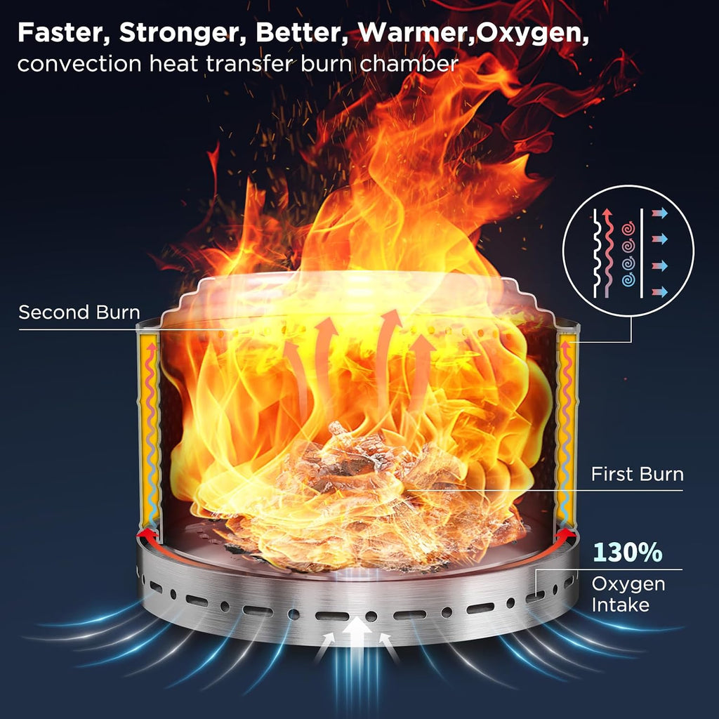 Large Smokeless Fire Pit 26' with Stand Wood Burning Stainless Steel Outside Firepits for Outdoor Backyard Patio Garden Picnic Camping Bonfire