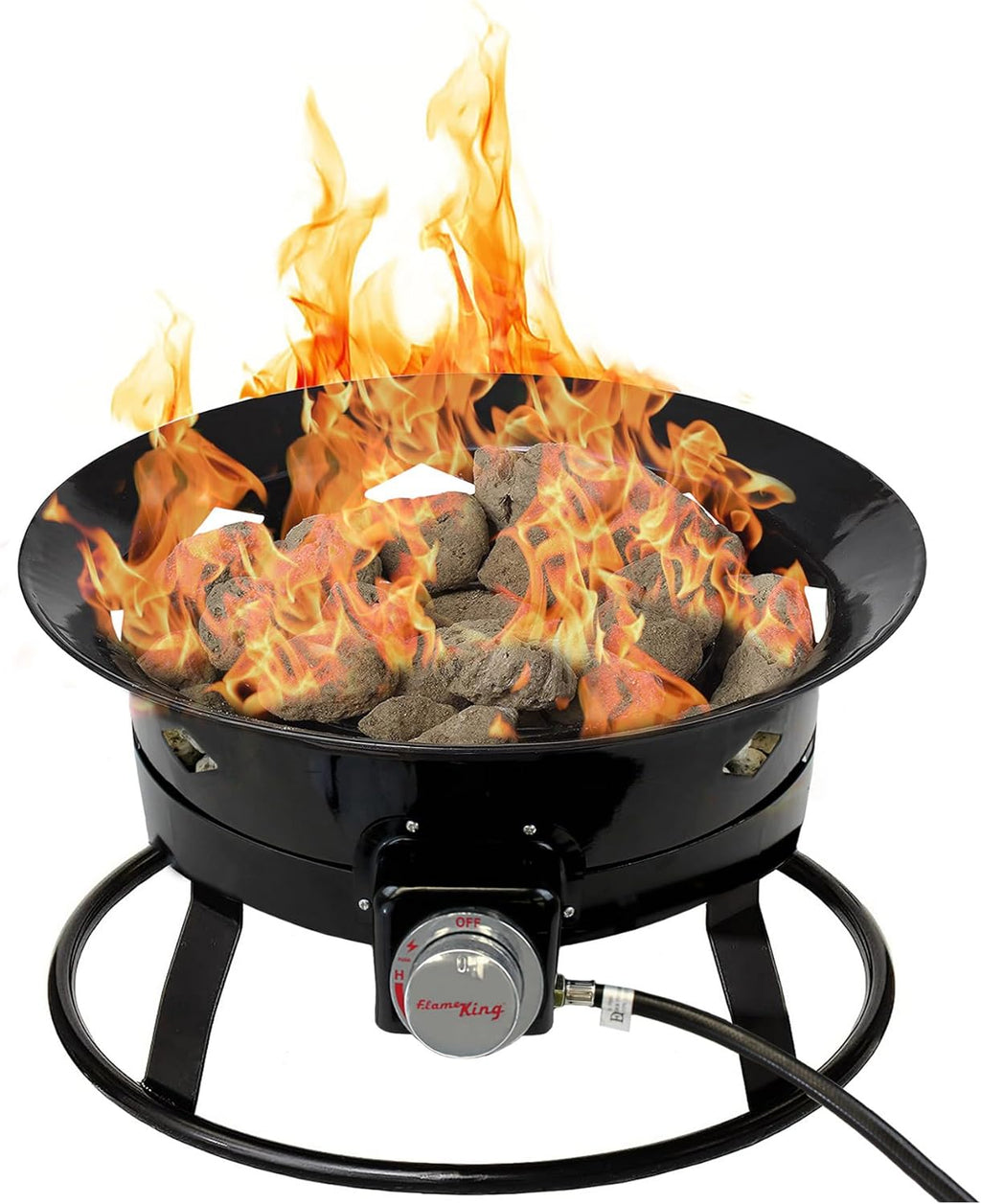 Flame King Smokeless Portable Propane Fire Pit Bowl, 19 inches, 58K BTU with Propane Grip Scale, Self Igniter, Cover, & Carry Straps for RV, Camping, & Outdoor Living