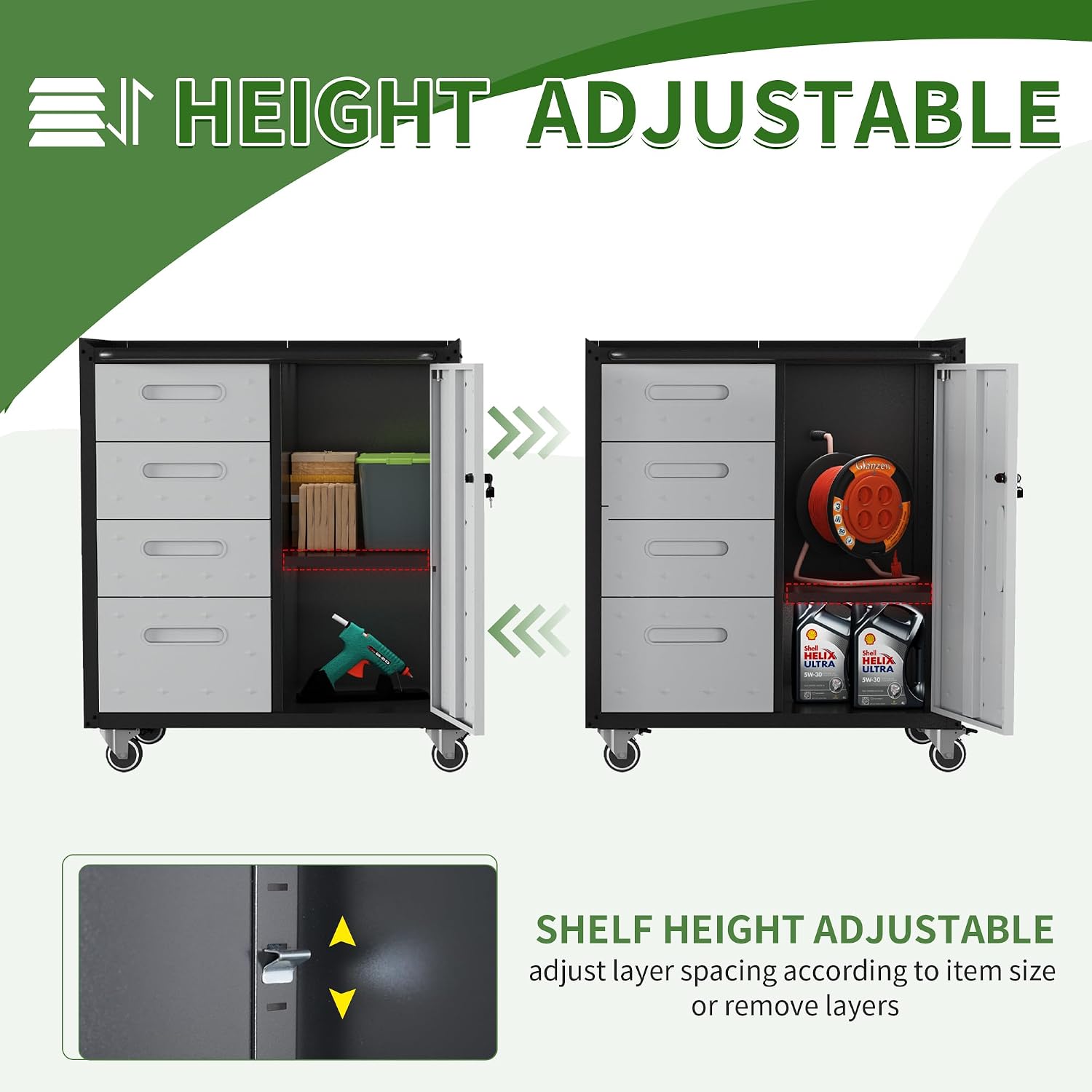 Metal Mobile Tool Storage Cabinet with Wheels,Heavy Duty Rolling Tool Cabinets for Garage,Metal Storage Cabinets with 4 Drawer and 1 Locking Doors,Assembly Required