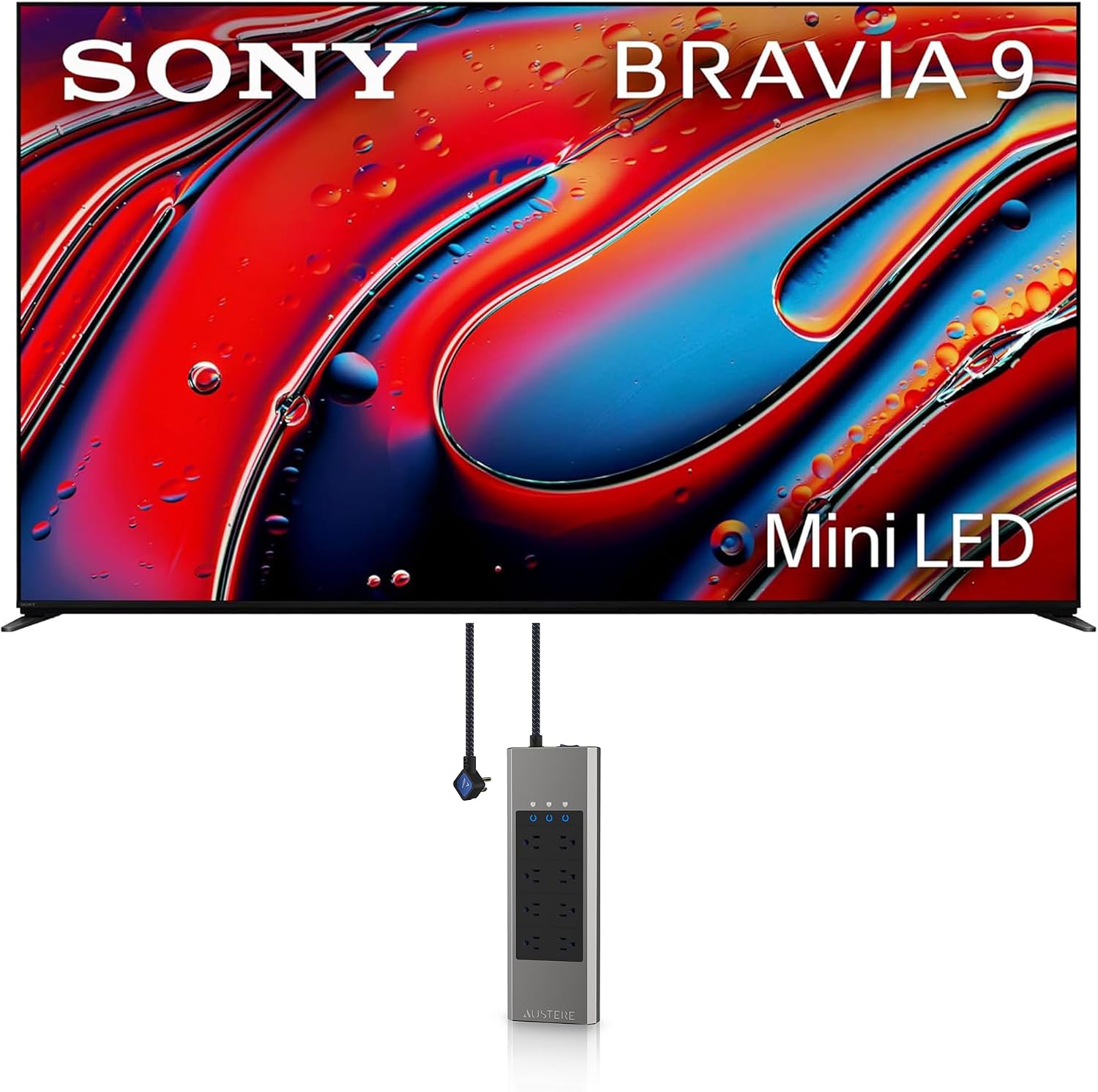 Sony K65XR90 65 Inch XR90 Series Bravia Mini LED HDR QLED 4K Google TV with an Austere 5S-PS8-US1 V-Series 8-Outlet Power w/Omniport USB (2024)