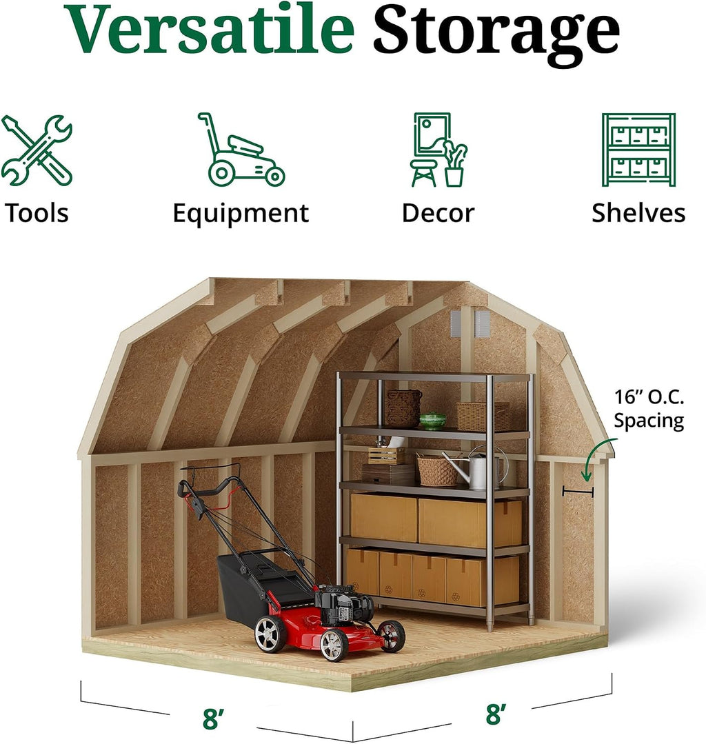 Little Cottage Co. 8x8 Classic Gambrel Barn with 4 ft. Sidewalls with Floor, Outdoor Wood Storage Shed Do-It-Yourself Precut Kit