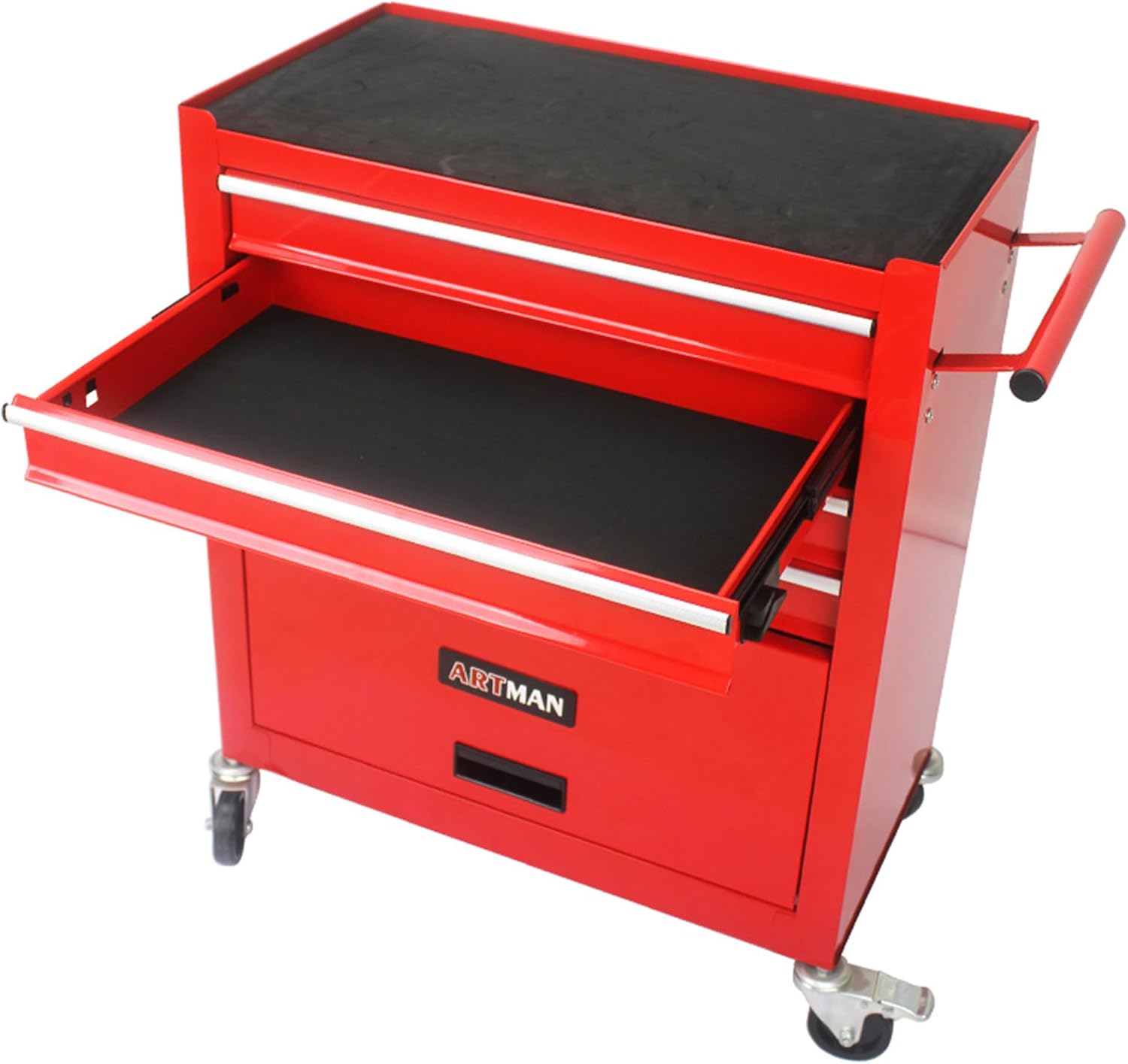 Campfun 4-Drawer Rolling Tool Cart, Metal Tool Storage Organizer Cabinet with Interlock System and Wheels, Multifunctional Mechanic Tool Chest for Garage, Warehouse, Workshop Repair Shop, Red