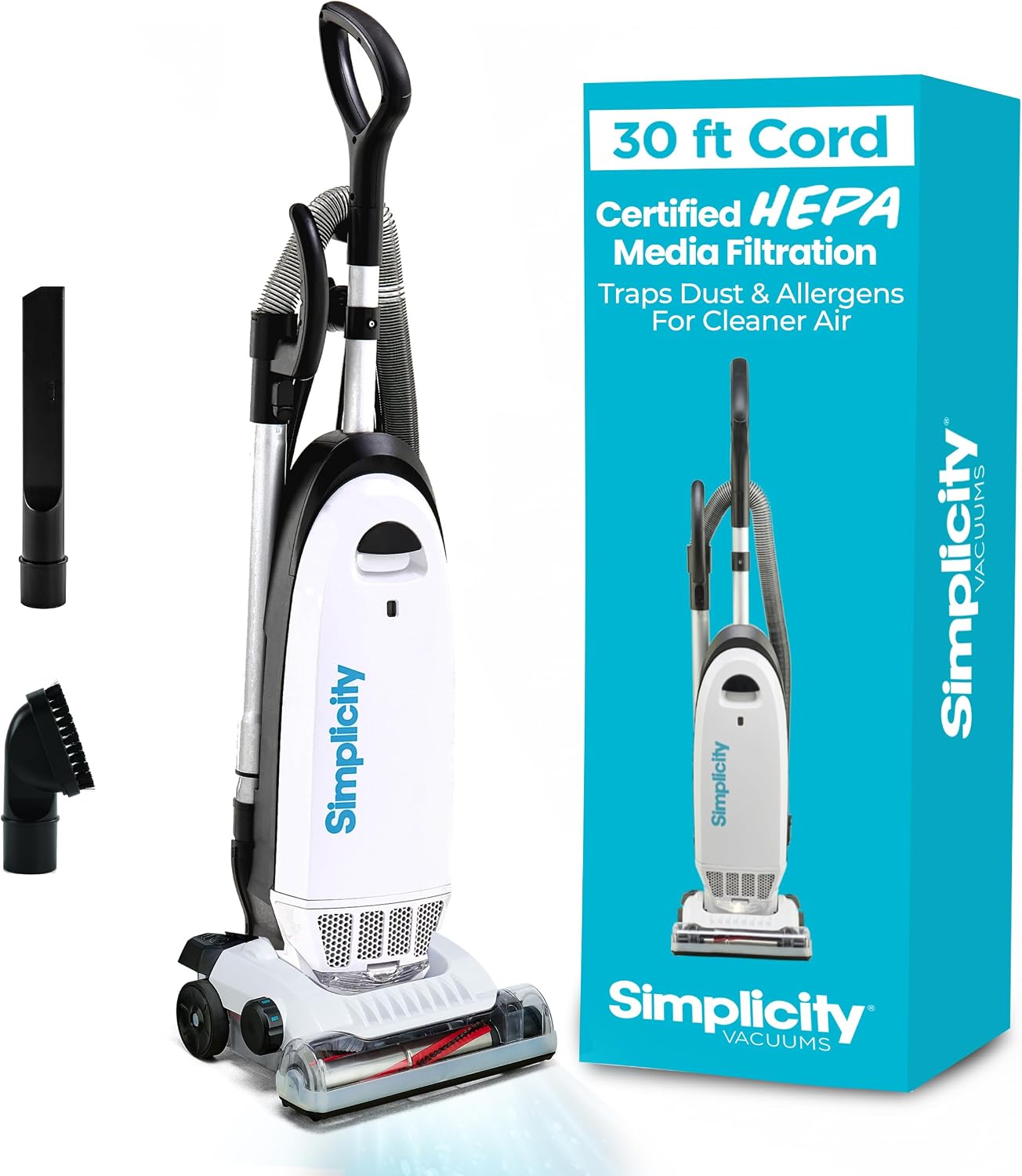 Simplicity Vacuums Allergy Bagged Vacuum Cleaners for Home, Carpet, Rugs, and Hardwood, Multi Surface Upright Vacuum Cleaner with Certified HEPA Vacuum, Pet Vacuum, S20EZM