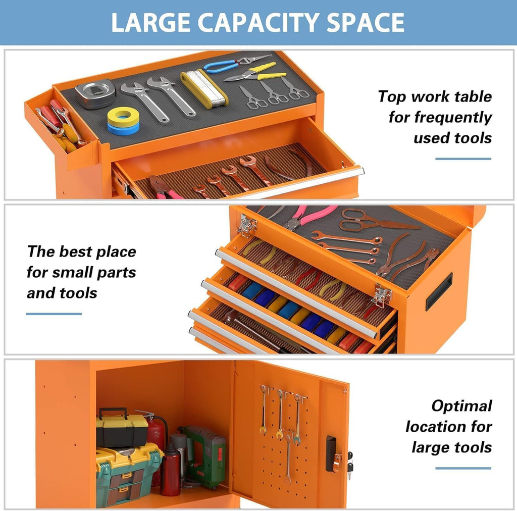 5-Drawer High Capacity Rolling Tool Chest, Removable Toolbox on Wheels Organizers, Lockable Tool Box Tool Storage Cabine with Drawers and Wheels for Workshop and Warehouse（5-Drawer, Orange）