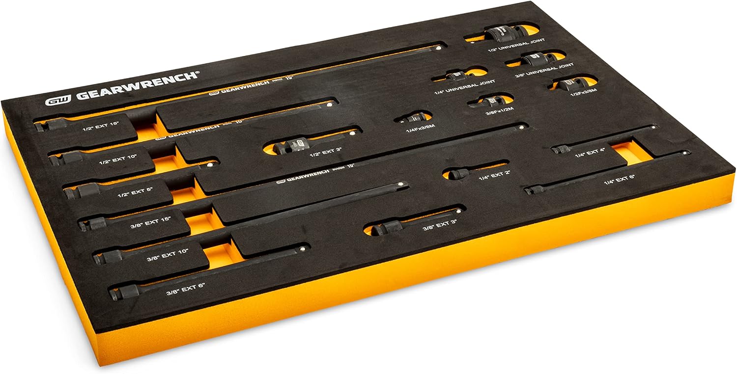 GEARWRENCH 17 Piece 1/4', 3/8', 1/2' Impact Drive Tool Accessories Set with EVA Foam Tray - 86524